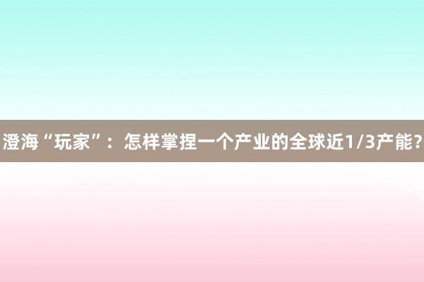 澄海“玩家”：怎样掌捏一个产业的全球近1/3产能？